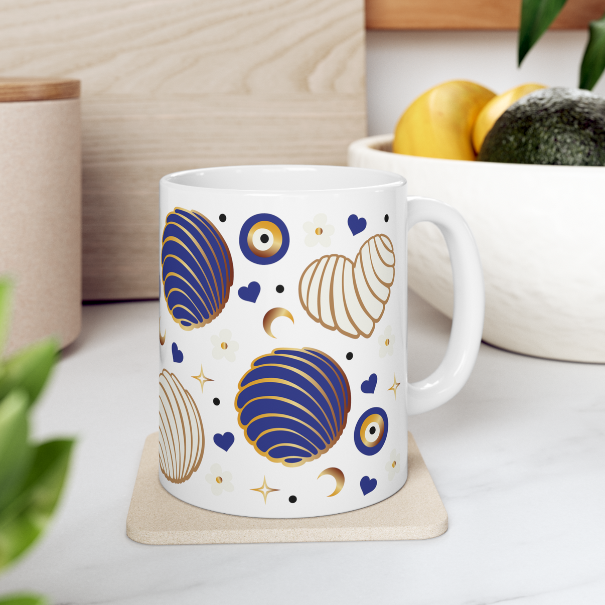 Blue concha evil eye mug